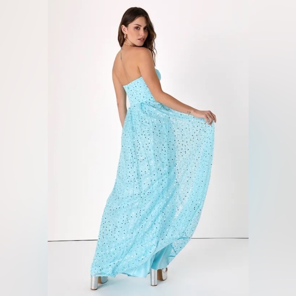 Lulus size small Radiant Reflection Light Blue Sequin Tulle Strapless Maxi Dress - Picture 2 of 9